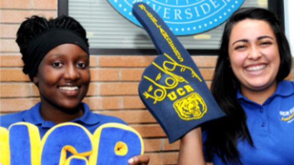 students with a foam finger